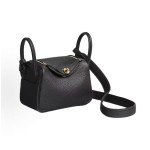 HERMES Lindy 12 Second Generation Gold Buckle Handbag 12 Women\'s Black